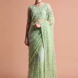 Jaipur Kurti Green Embroidered Saree With Unstitched Blouse image 1