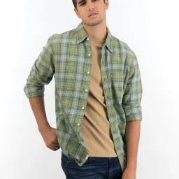 American Eagle Green Cotton Slim Fit Checks Shirts image 1