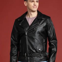 Leather Retail Black Faux Leather Regular Fit Printed Jacket-picture-6