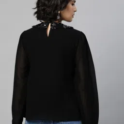 Cottinfab Black Embroidered Georgette Top image 2