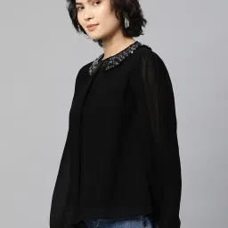 Cottinfab Black Embroidered Georgette Top image 3