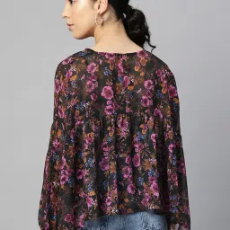 Cottinfab Black Printed Georgette Top image 2