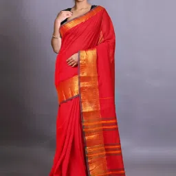 Unnati Silks Red Cotton Woven Saree With Unstitched Blouse image 1