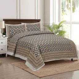 JaipurFabric Chocolate 180 TC 100% Cotton Kite Walk Double Bedsheet with 2 Pillow Covers image 1