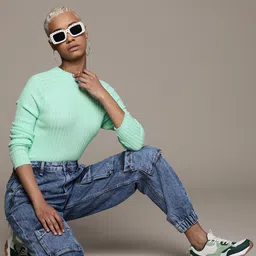 Roadster Women Self Design Pullover Sweater image 4