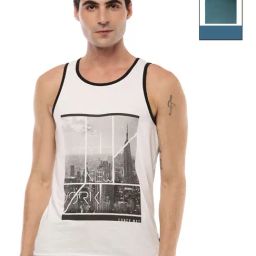 Force NXT White & Pacific Green Cotton Regular Fit Printed Vest - Pack Of 2-picture-41