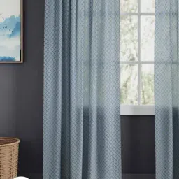 Haus & Kinder Blue Polyester Abstract Silver Mesh Rod Pocket 7 ft Door Curtain - Set of 2 image 4