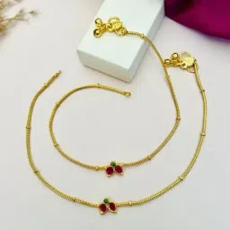 Abdesigns Gold-Tone Plated Kempstone Studded Anklets-image-0