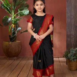 Aarika Girls Black & Maroon Printed Saree with Blouse image 1