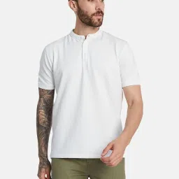 Octave Off White Cotton Regular Fit Henley T-Shirt image 1