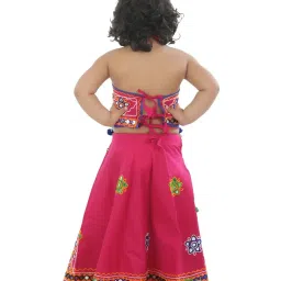Ahhaaaa Kids Pink & Blue Cotton Embroidered Lehenga Cholis image 2