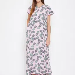 The Kaftan Company Pink Printed Nighty-image-97