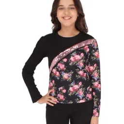 Cutecumber Kids Black & Pink Floral Print Full Sleeves Top-image-67