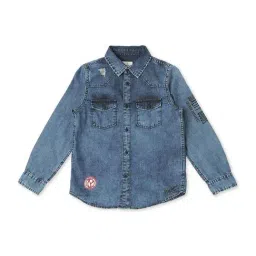 Pepe Jeans Kids Blue Cotton Embroidered Full Sleeves Shirt-image-88