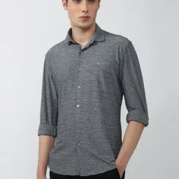 V Dot Grey Slim Fit Striped Shirt-image-95