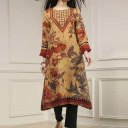 Biba Beige Straight Fit Printed Kurta image 1