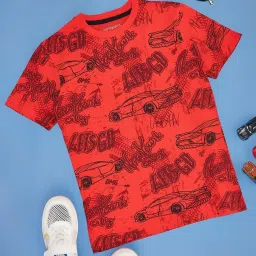 Pantaloons Junior Boys Red Cotton Print T-Shirt image 1