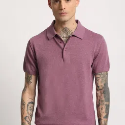 The Bear House Purple Regular Fit Self Pattern Polo T-Shirt image 1