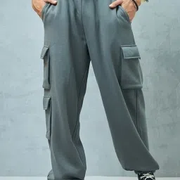 Bewakoof Men's Grey Super Loose Fit Brushed Cargo Jogger image 1