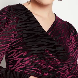 MADAME Purple Self Design Wrap Dress image 5