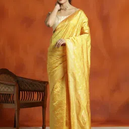 Jaipur Kurti Yellow Woven Saree With Unstitched Blouse image 1