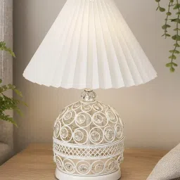 homesake Modern Crystal Table Lamp Desk Globe Lamp for Living Room Kids Room White Pleated Fabric Shade image 1