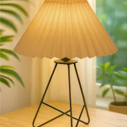 homesake Retro Matt Black Down to the Wire Metal Table Lamp Fabric ShadeLiving Room Hazelnut Pleated shade image 1