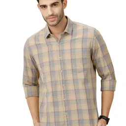CAVALLO By Linen Club Brown Linen Contemporary Fit Checks shirts image 1