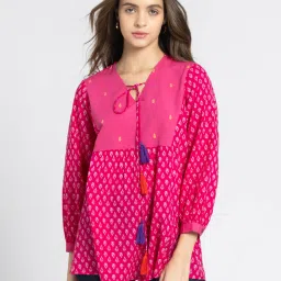 SHAYE Pink & White Cotton Printed Kurti image 1