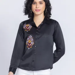 SHAYE Black Cotton Embroidered Shirt image 1