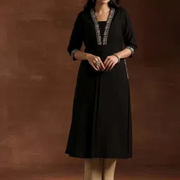 Libas Black Embroidered A Line Kurta image 1