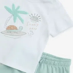 HOP Baby by Westside White Tropical Printed Cotton T-Shirt & Shorts Set image 3