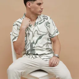 Code By Lifestyle Olive Regular Fit Printed Shirt image 1