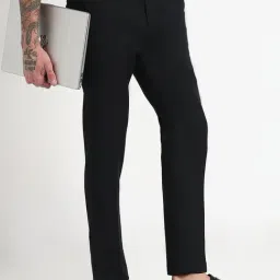 SHOWOFFFF Black Slim Fit Formal Trousers-image-59