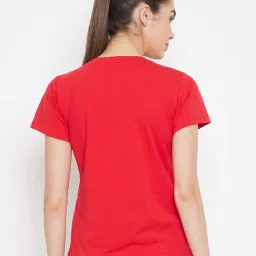Clovia Red Cotton Slim Fit T-Shirt image 2