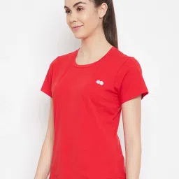 Clovia Red Cotton Slim Fit T-Shirt image 3