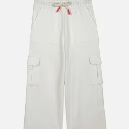 Plum Tree Girls White Cotton Solid NA Trouser image 1