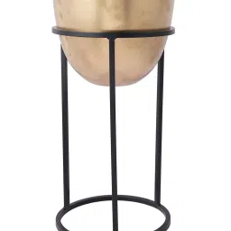 aapno rajasthan Golden Brass Planter with Black Stand image 3