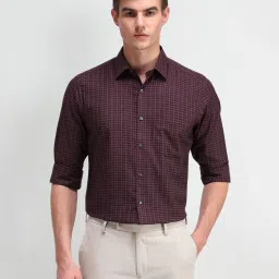 Arrow Burgundy Cotton Regular Fit Checks Shirt image 1