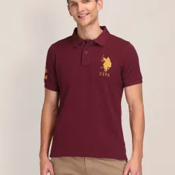U.S. Polo Assn. Maroon Cotton Slim Fit Texture Polo T-Shirt image 1