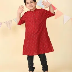 Fabindia Red Cotton Regular Fit Printed Kurta image 1