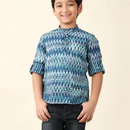 Fabindia Kids Indigo Printed Full Sleeves Short Kurta image 1