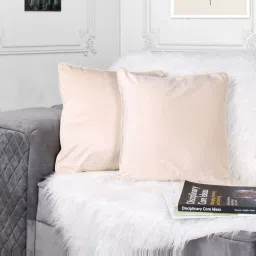 STITCHNEST Beige Velvet Both Side Holland Cushion Covers with Piping - Set of 2 image 1