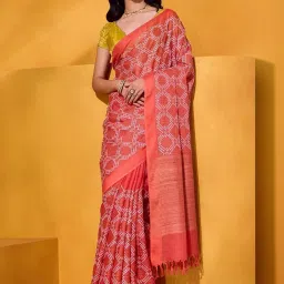 Taneira Orange Embroidered Saree With Unstitched Blouse image 1