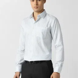 Van Heusen Blue Cotton Slim Fit Striped Shirt image 3