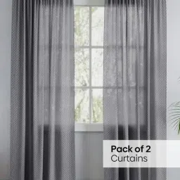 Haus & Kinder Grey Polyester Abstract Silver Ripple Rod Pocket 7 ft Door Curtain - Set of 2 image 2