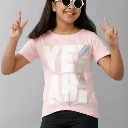 Under Fourteen Only Girls Peach Cotton Printed Top-picture-38