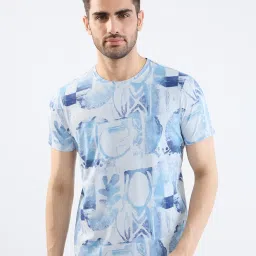 Spykar Silver Grey Cotton Regular Abstract T-Shirts image 1