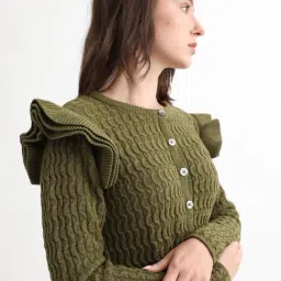 RAREISM Olive Cotton Solid Sweaters image 2