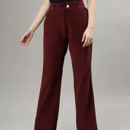 Iconic Maroon Cotton Textured Pattern Flared Trousers image 1